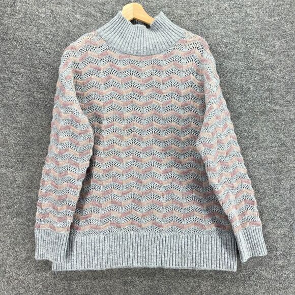 Unbranded Sweater Pullover Women M Medium Gray Striped Knit High Neck Casual - Picture 1 of 8